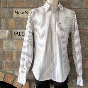 MEN'S SHIRT SLIM LONG ARMS, 15.5 x 38", COTTON WINE STRIPE BUTTON DOWN HOLLISTER